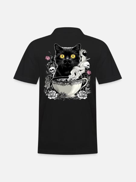 Mystical: Cat with skull coffee - Men's Polo Shirt - black