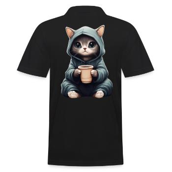 Mignon : Chat dans un sweat à capuche avec du café - Polo Homme - noir - Dos - Kai (181cm)