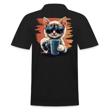 Chat cool avec lunettes de soleil et café - Polo Homme - noir - Dos - Kai (181cm)