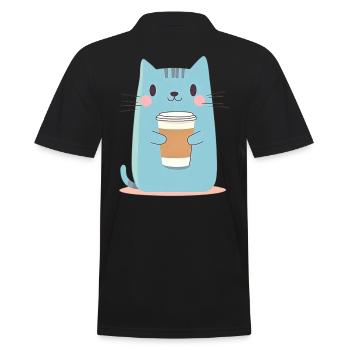 Chat bleu mignon avec du café - Style dessin animé - Polo Homme - noir - Dos - Kai (181cm)