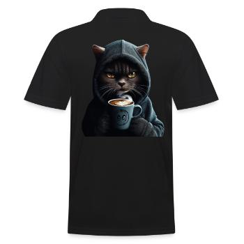 Mystical Cat with Hoodie & Coffee - Men's Polo Shirt - black - Back - Kai (181cm)
