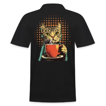 Chat vintage avec du café dans le style pop art - Polo Homme - noir - Dos - Kai (181cm)