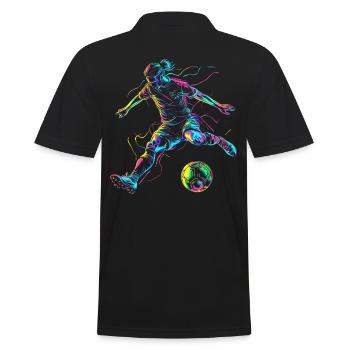 Farbexplosion Fußballer - Dynamisches Design - Männer Poloshirt - Schwarz - Hinten - Kai (181cm)
