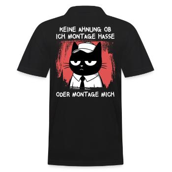 Müde Katze mit Cap – Ich hasse Montage - Männer Poloshirt - Schwarz - Hinten - Kai (181cm)