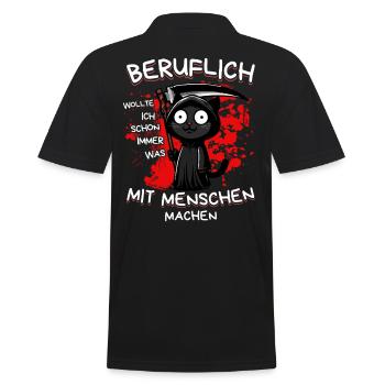 Beruflich wollte ich was mit Menschen machen Katze - Männer Poloshirt - Schwarz - Hinten - Kai (181cm)