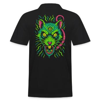 Dreiaugige Neon-Ratte mit Wahnsinnsblick - Männer Poloshirt - Schwarz - Hinten - Kai (181cm)