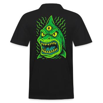 Dreiaugiger Neonhai mit Reißzähnen - Männer Poloshirt - Schwarz - Hinten - Kai (181cm)