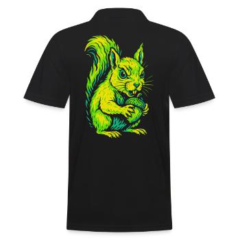 Wütendes Neon-Eichhörnchen mit Nuss - Männer Poloshirt - Schwarz - Hinten - Kai (181cm)