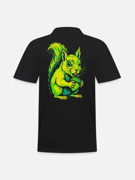 Angry Neon Squirrel with Nut - Men's Polo Shirt - black