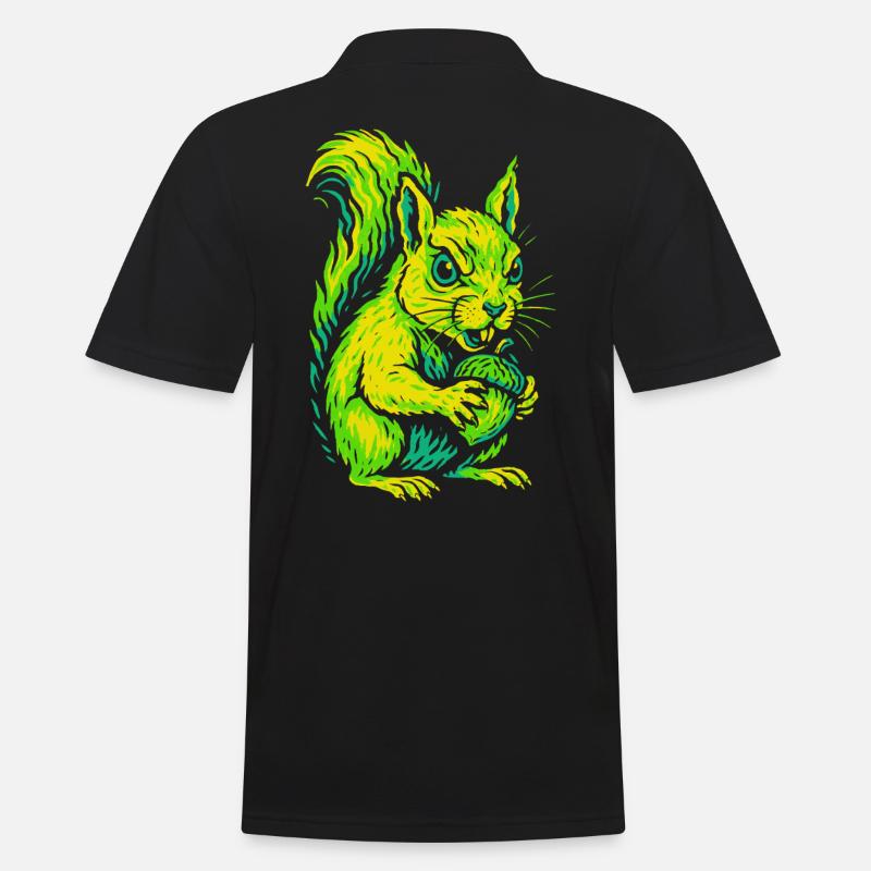 Wütendes Neon-Eichhörnchen mit Nuss - Männer Poloshirt - Schwarz