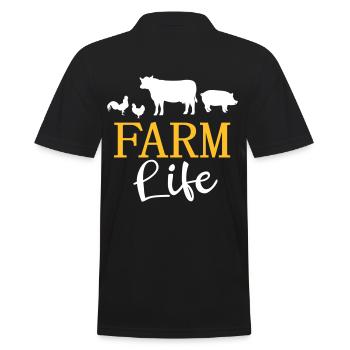 Bauernhof Leben Bauer Landwirt Kuh Huhn Schwein - Männer Poloshirt - Schwarz - Hinten - Kai (181cm)