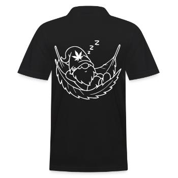 Schlafender Zwerg/Wichtel in Cannabis-Hängematte - Männer Poloshirt - Schwarz - Hinten - Kai (181cm)
