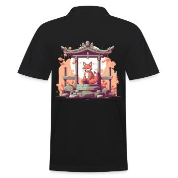 Fuchs Japan Inari Tempel Kami Nippon Shinto - Männer Poloshirt - Schwarz - Hinten - Kai (181cm)