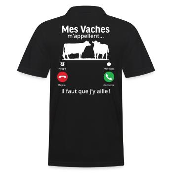 mes vaches m'appellent il faut que j'y aille! - Polo Homme - noir - Dos - Kai (181cm)
