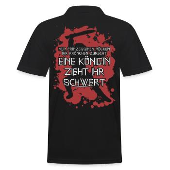 Königin mit Schwert Krone Spruch - Männer Poloshirt - Schwarz - Hinten - Kai (181cm)