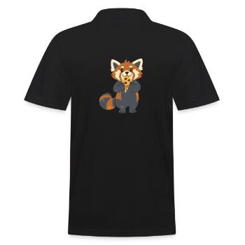 Red Panda with Pizza - Men's Polo Shirt - black - Back - Kai (181cm)