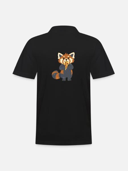 Red Panda with Pizza - Men's Polo Shirt - black
