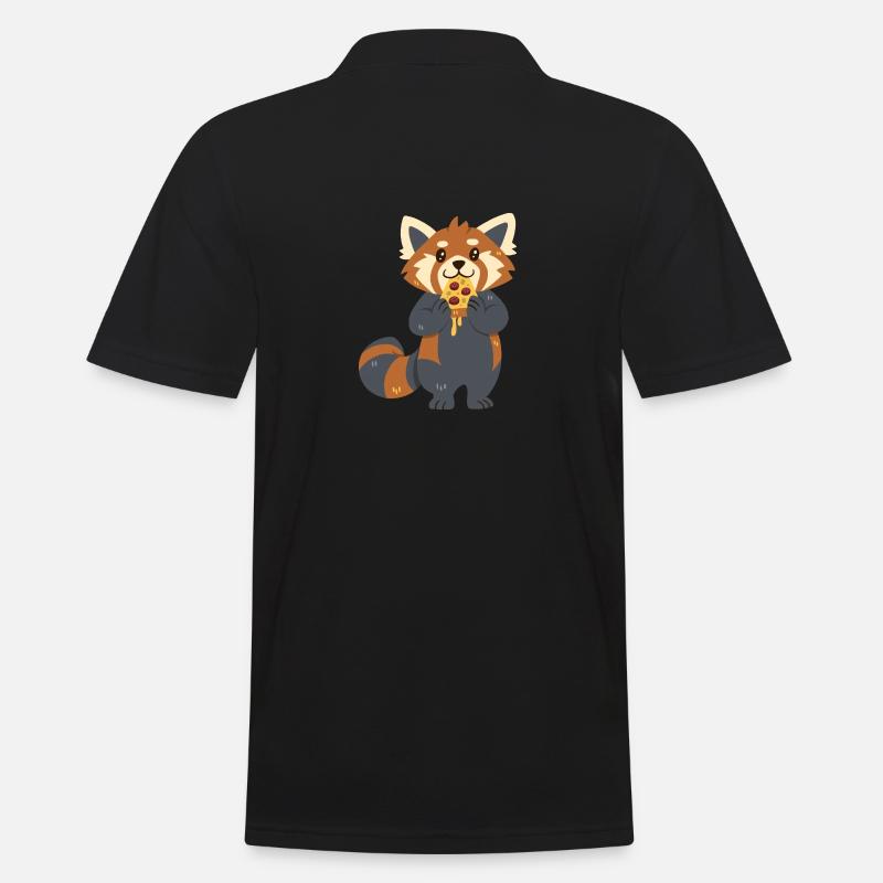 Roter Panda mit Pizza - Männer Poloshirt - Schwarz