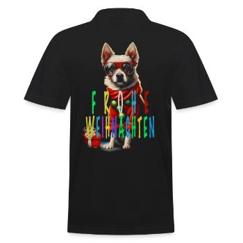 Lustiger Hund bunt frohe Weihnachten - Männer Poloshirt - Schwarz - Hinten - Kai (181cm)