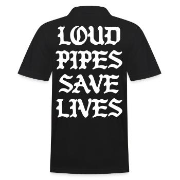 Loud Pipes Save Lives Motorrad T-Shirt - Männer Poloshirt - Schwarz - Hinten - Kai (181cm)