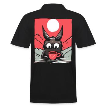 Japanische Rote Sonne: Ein Kaffee-Hase - Männer Poloshirt - Schwarz - Hinten - Kai (181cm)