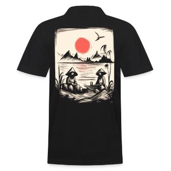 Soleil rouge japonais : pêcheurs et pêcheurs sur le lac - Polo Homme - noir - Dos - Kai (181cm)