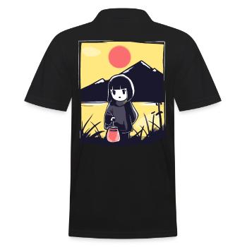 Japanische rote Sonne: Anime-Mädchen mit Lampe - Männer Poloshirt - Schwarz - Hinten - Kai (181cm)