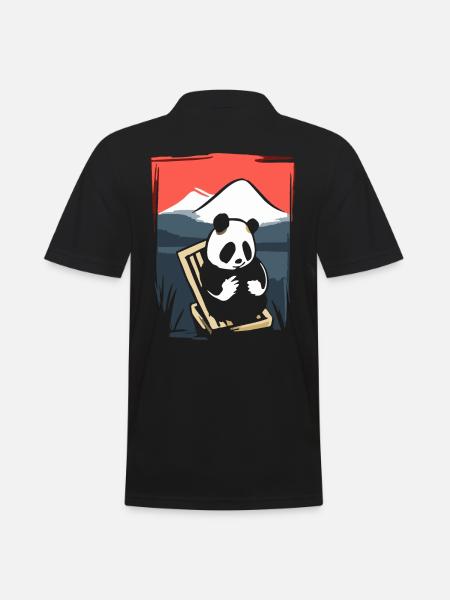 Japanische Rote Sonne: Chillender Panda - Männer Poloshirt - Schwarz