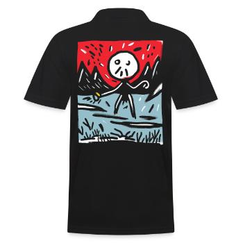 Le soleil rouge du Japon : montagnes et bonhommes allumettes - Polo Homme - noir - Dos - Kai (181cm)