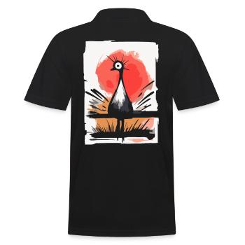 Japanese Red Sun and A Funny Bird - Men's Polo Shirt - black - Back - Kai (181cm)