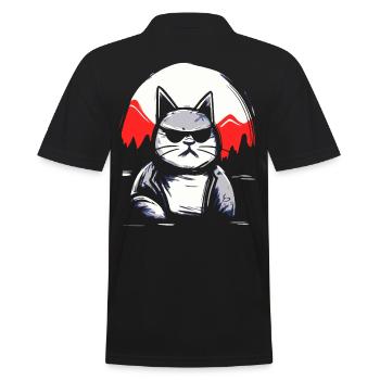 Japanese Red Sun: Cool Sunglasses Cat - Men's Polo Shirt - black - Back - Kai (181cm)