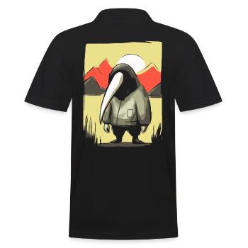 Soleil rouge japonais, oiseau étrange fou - Polo Homme - noir - Dos - Kai (181cm)
