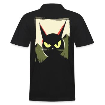 Japanese Red Sun: Bad Mood Cat - Men's Polo Shirt - black - Back - Kai (181cm)