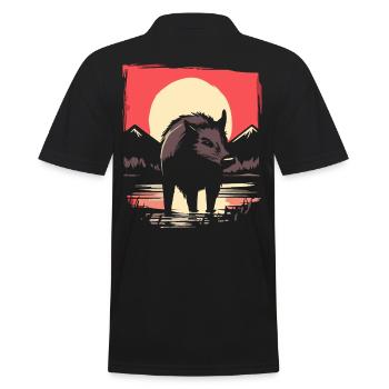 Soleil rouge japonais : Sanglier Cochon - Polo Homme - noir - Dos - Kai (181cm)
