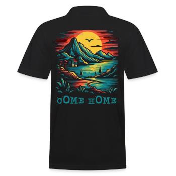 Komm nach Hause: Naturszene Sonne, Vögel und Berge - Männer Poloshirt - Schwarz - Hinten - Kai (181cm)