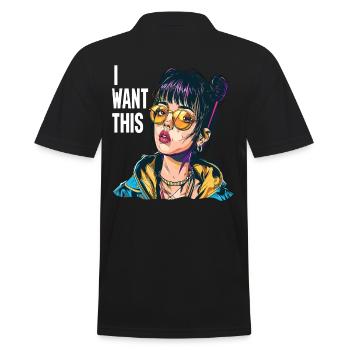 Sporty Cool Cartoon Girl : Je veux ça ! - Polo Homme - noir - Dos - Kai (181cm)