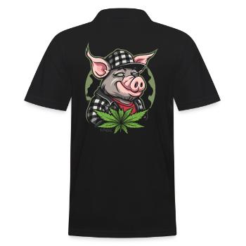 Checkered Cannabis Weed Pig - Men's Polo Shirt - black - Back - Kai (181cm)