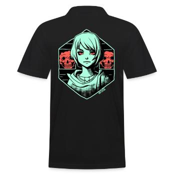 Kunst: Fiktives Cartoon Anime Mädchen und Horror - Männer Poloshirt - Schwarz - Hinten - Kai (181cm)
