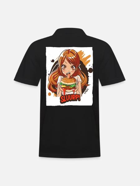 Anime-Mädchen liebt große Burger - Männer Poloshirt - Schwarz