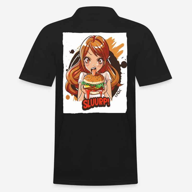 Anime-Mädchen liebt große Burger - Männer Poloshirt - Schwarz