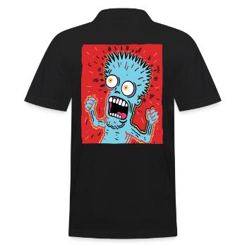 Cartoonkunst eines verrückten Typen - Männer Poloshirt - Schwarz - Hinten - Kai (181cm)