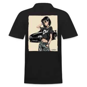 Anime Fahrerin: Japanisches JDM-Auto - Männer Poloshirt - Schwarz - Hinten - Kai (181cm)