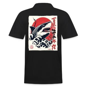 Cool smoking Japanese shark - Men's Polo Shirt - black - Back - Kai (181cm)
