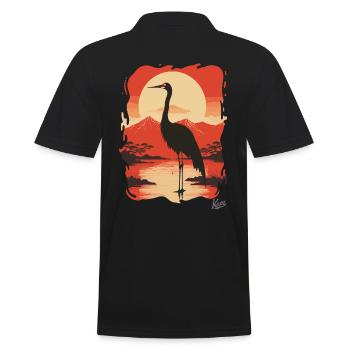 Japanese crane: feather-light fashion - Men's Polo Shirt - black - Back - Kai (181cm)