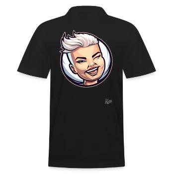 Short-haired lucky cat: Woman, fresh and cheeky! - Men's Polo Shirt - black - Back - Kai (181cm)