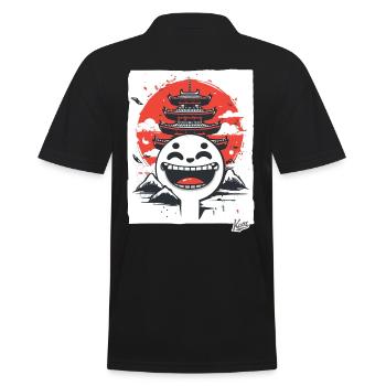 Japanische Berge: Shinto-Pagode lachendes Gesicht - Männer Poloshirt - Schwarz - Hinten - Kai (181cm)