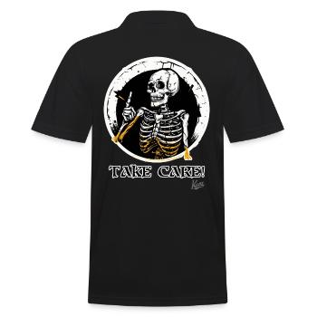 Skelett-Schädel-Rat: Pass Auf! - Männer Poloshirt - Schwarz - Hinten - Kai (181cm)