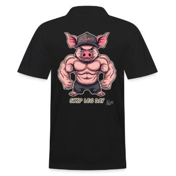 Muskel-Bodybuilder-Schwein: Skip Leg Day Again - Männer Poloshirt - Schwarz - Hinten - Kai (181cm)