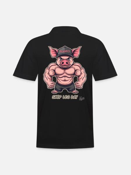 Muscle Bodybuilder Pig: Skip Leg Day Again - Men's Polo Shirt - black