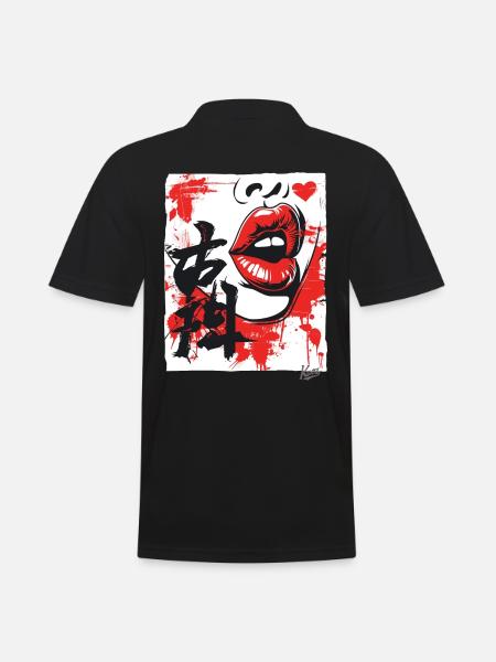 Japanische Herzen: Kuss-Mund und Lippen - Männer Poloshirt - Schwarz